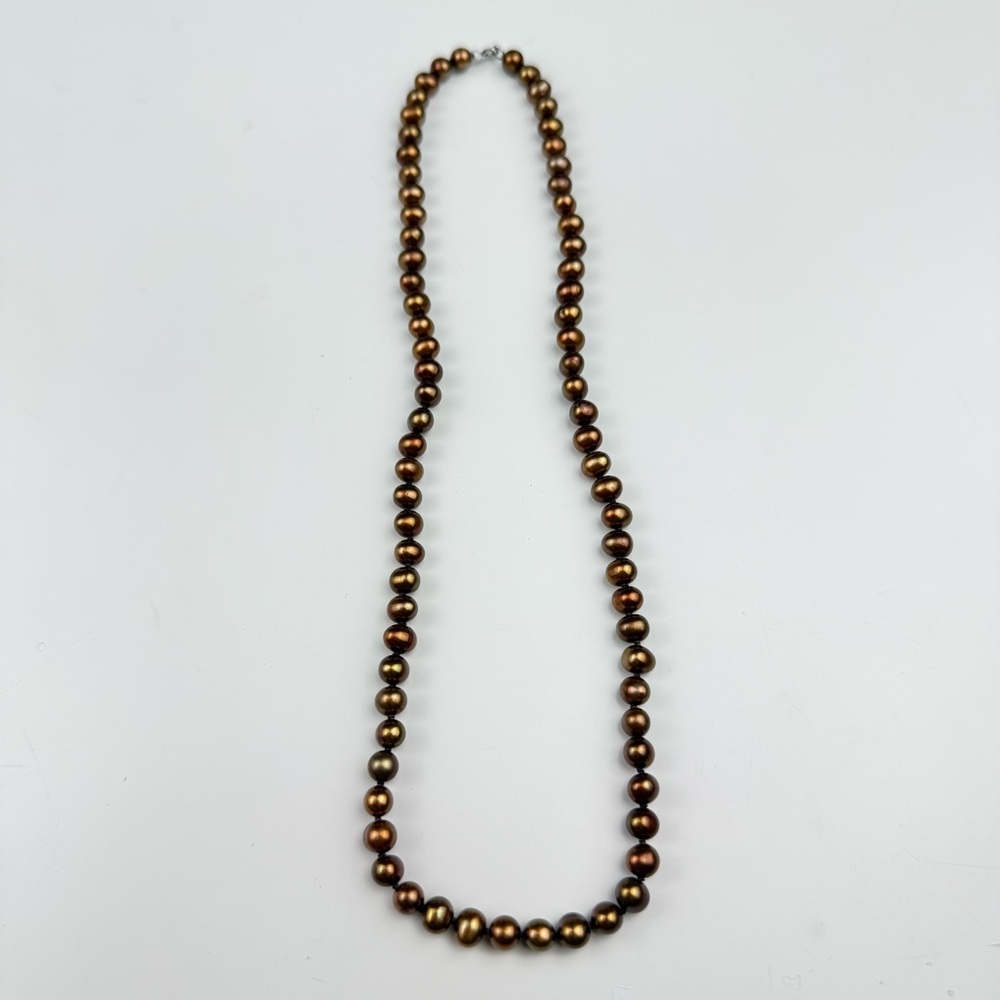 3mm Chocolate Pearl Hand Knotted Necklace 18” GUC